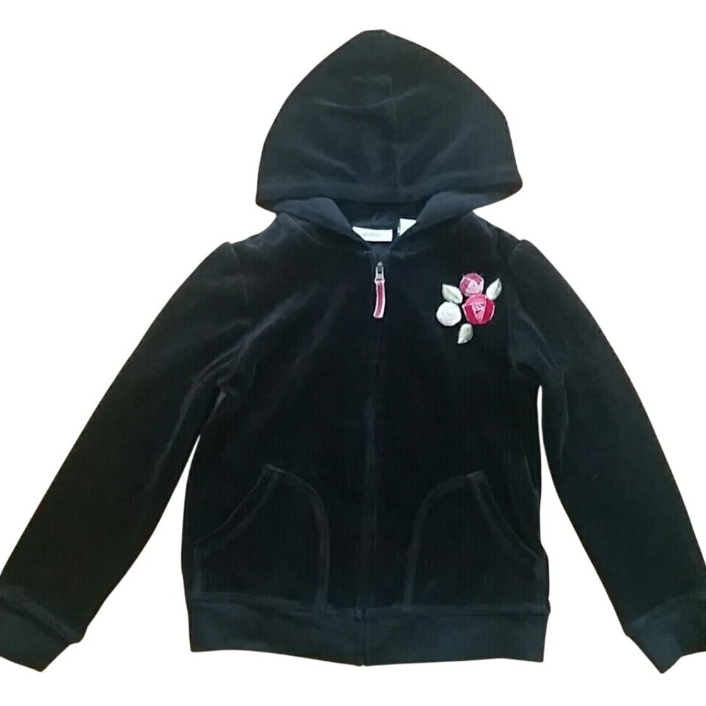 Greendog Girls Size 6X Black Velvet‎ Zip Up Jacket with Floral Accent